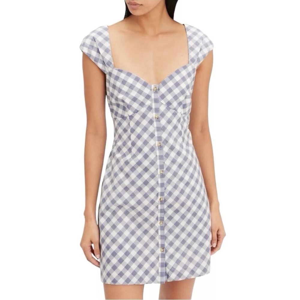 🌻SAYLOR Hadleigh Purple White Gingham Check Short Sleeve Mini Dress Size M - Picture 1 of 11